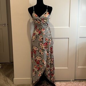 Windsor Gray and Pink Floral High Low Dress